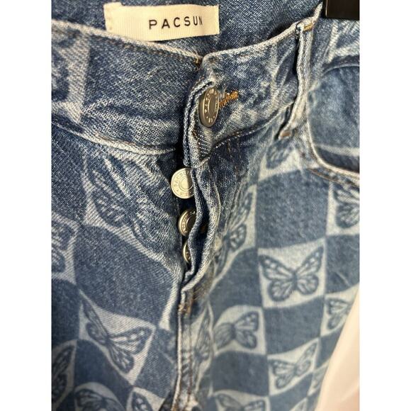 Pacsun Size 25 Low Rise Butterfly Checkered Jeans. Button-Straight Leg Open - Picture 4 of 12